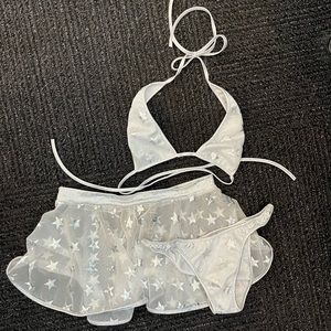 IHEARTRAVES white bikini skirt set silver stars